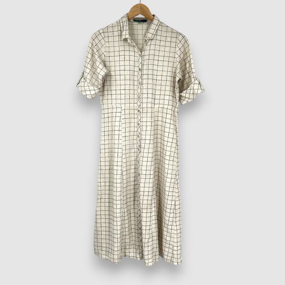 Bombay Paisley Grid Print Button-Down Midi Shirt Dress Size Small - Picture 2 of 8